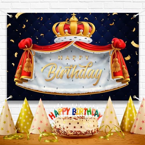 Royal King Prince Birthday Banner Backdrop with Golden Crown Cloak
