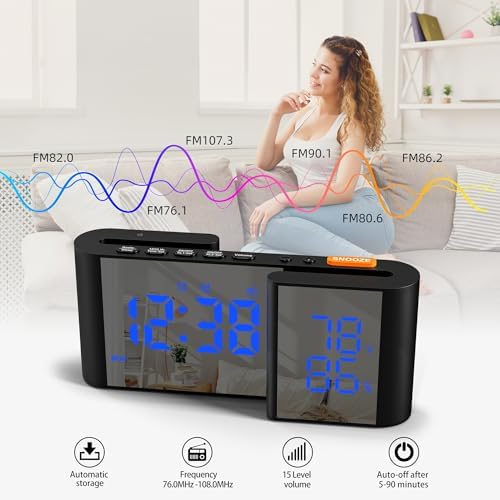 Vauno Alarm Clock Radio with USB Port and Bright Display