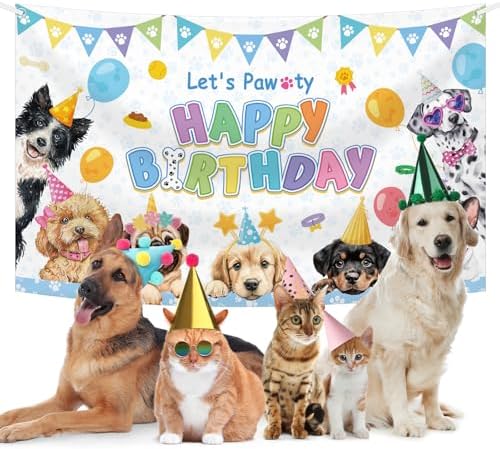 Dog Birthday Decorations Blue Puppy Party Banner Backdrop