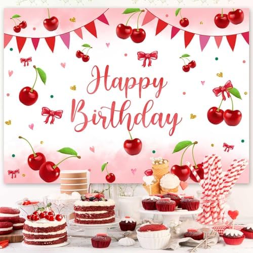 Sensfun Cherry Birthday Backdrop for Girls Party