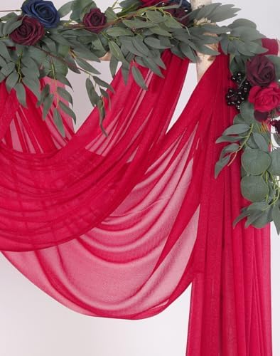 SHERWAY Sheer Wedding Arch Drapes 2 Panels 18Ft Red Red