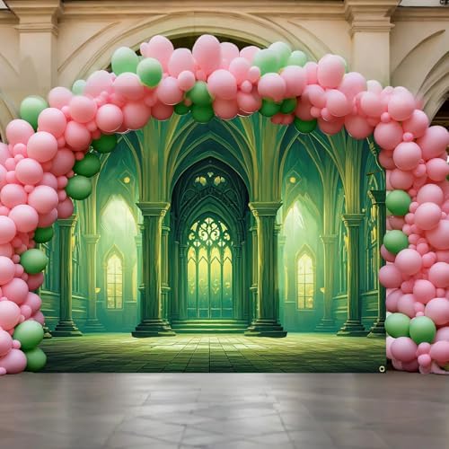 Tranqun Green Castle Backdrop for Party Decorations