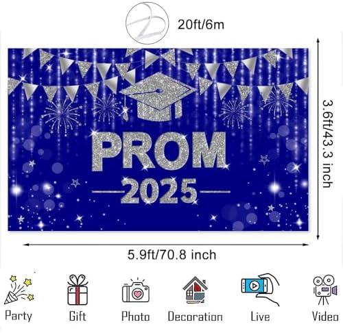VanillaBay Royal Blue Prom 2025 Graduation Backdrop 708x433 Inch