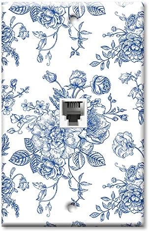 Art Plates - Blue Flower Line Art Wall Plate with One Port RJ11