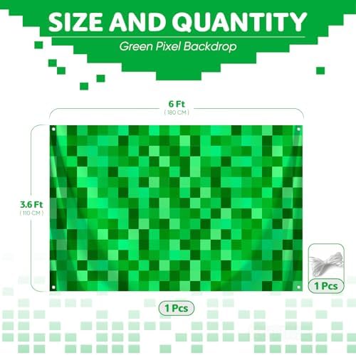 36x6ft Green Pixel Birthday Backdrop Gamer Party Decor