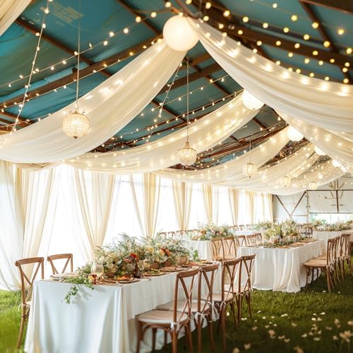 Ivory Ceiling Drapes with Lights Set