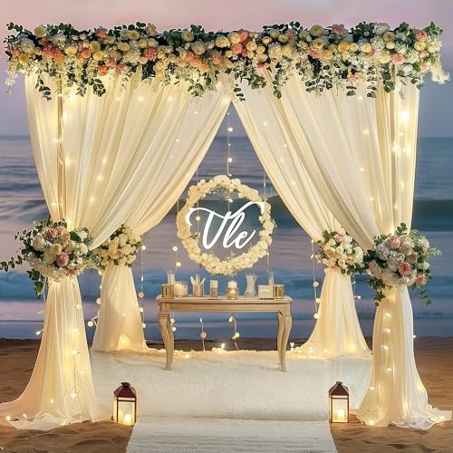 Wish Care 10x10ft Ivory Backdrop Curtain with Lights
