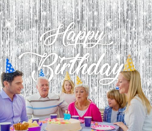 Silver Flash Happy Birthday Backdrop 7x5FT