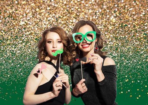 Dudaacvt 7x5ft Green Gold Backdrop for Party and Wedding