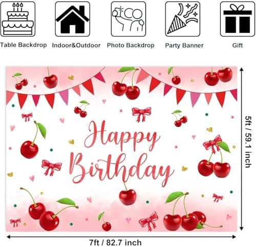 Sensfun Cherry Birthday Backdrop for Girls Party