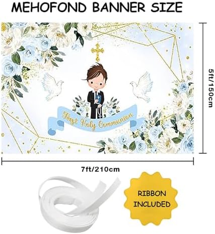 MEHOFOND First Holy Communion Photo Backdrop 7x5ft Blue Floral