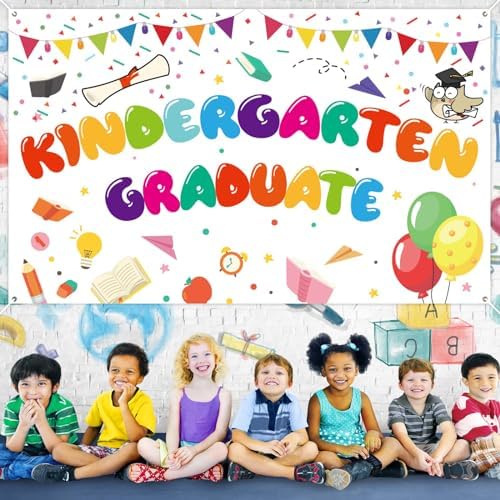 Kindergarten Graduation Banner 71x43 Inch White