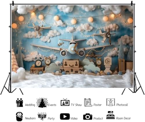 YongFoto 7x5ft Airplane Backdrop with Clouds and Blue Scenery