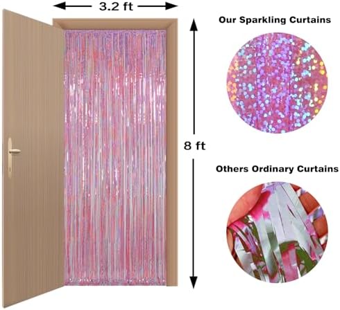 Melsan Pink Tinsel Curtains Backdrop 2 Pack