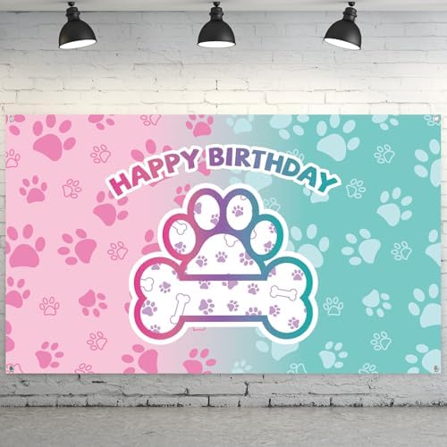 Newwiee Dog Paw Birthday Backdrop Banner
