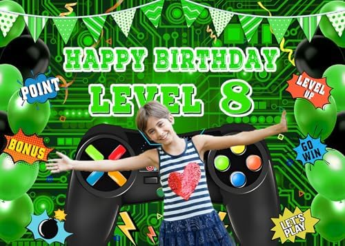 Video Game Level 8 Birthday Backdrop 7x5ft