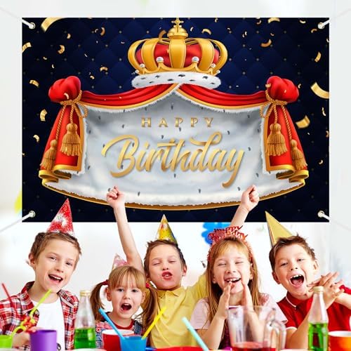 Royal King Prince Birthday Banner Backdrop with Golden Crown Cloak