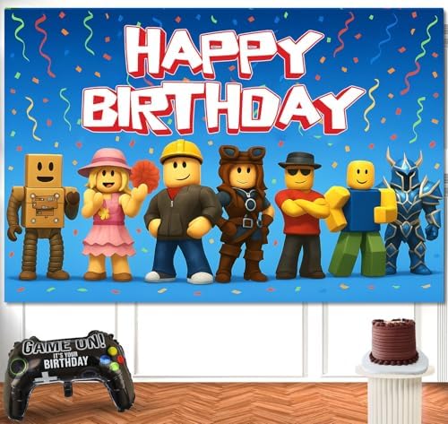 Gaming Birthday Decorations Pixel Backdrop Banner for Boys 6x4ft