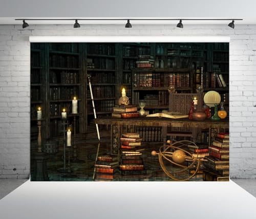 BELECO 7x5ft Medieval Library Backdrop for Halloween Party Decorations