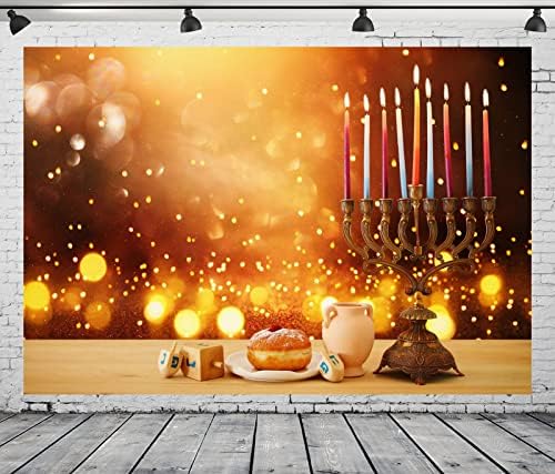 BELECO 8x6ft Hanukkah Photography Backdrop with Golden Bokeh Glitter