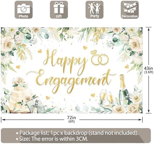 Happy Engagement Backdrop 72x43inch Green Leaves Rose Diamond
