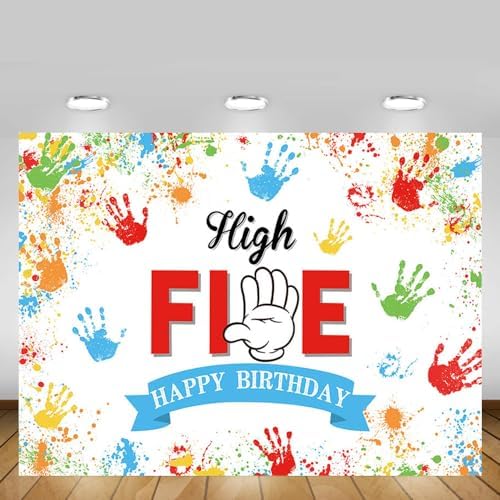 MEHOFOND 5th Birthday Rainbow Party Backdrop 7x5ft