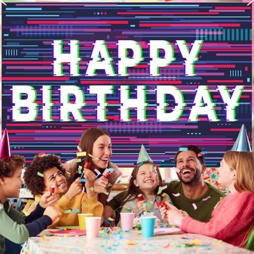 Pixel Art Birthday Holographic Banner Decor
