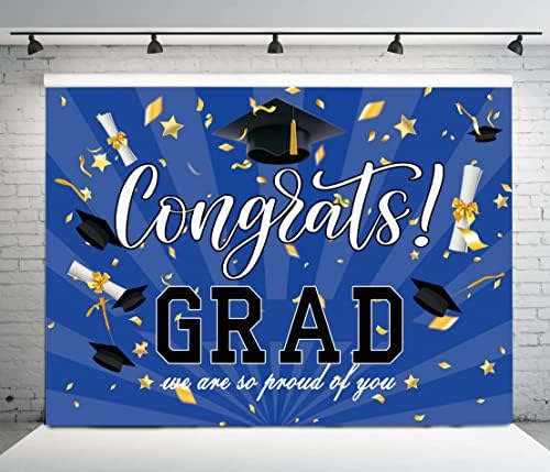 8x6 Ft Blue Graduation Photography Backdrop for Parties and Events