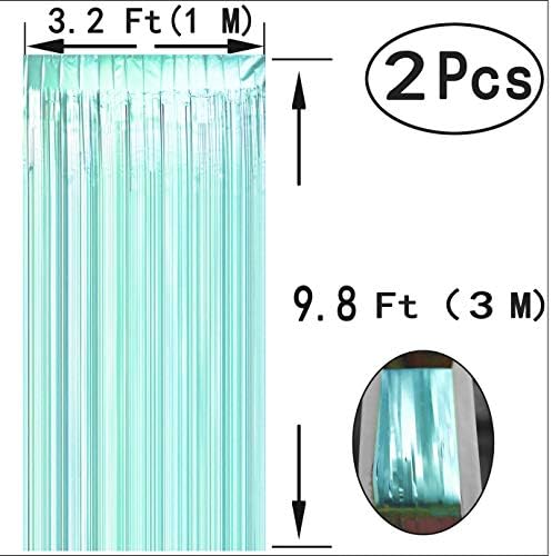 Teal Blue Tinsel Foil Fringe Curtains - 2pc