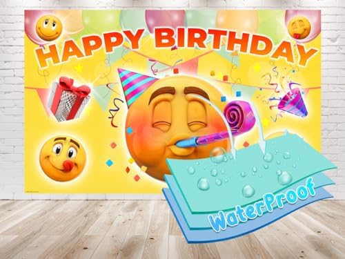 Vibrant Emoji Smiley Faces Party Backdrop