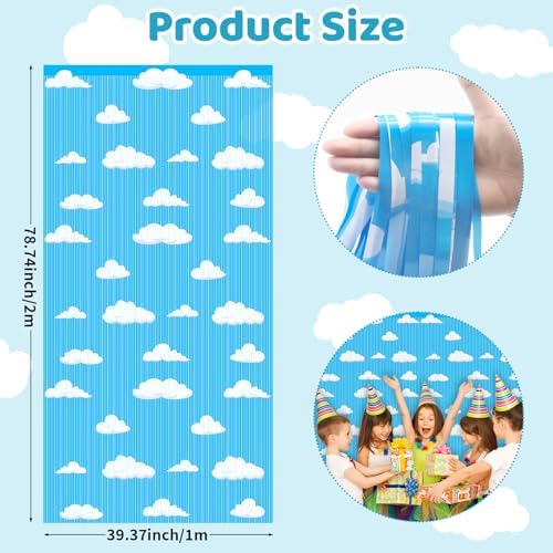 4PCS Blue Sky White Clouds Party Decor Curtains