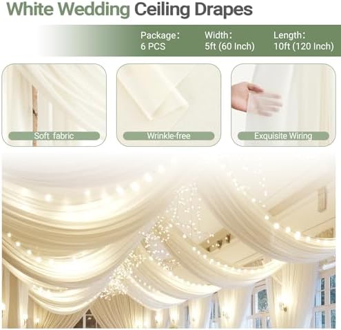 Ivory Ceiling Drapes with Lights Set