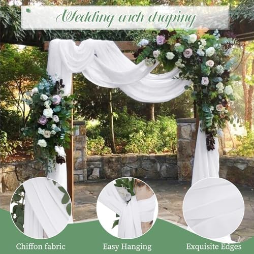 4 Panels White Polyester Wedding Arch Draping Fabric 28x20 Feet Each