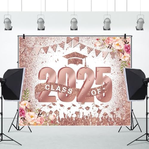Graduation Class of 2025 Pink Floral Photo Backdrop 10x8ft Vinyl
