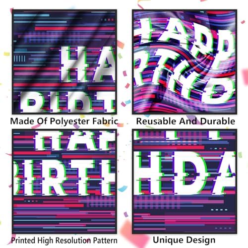 Pixel Art Birthday Holographic Banner Decor