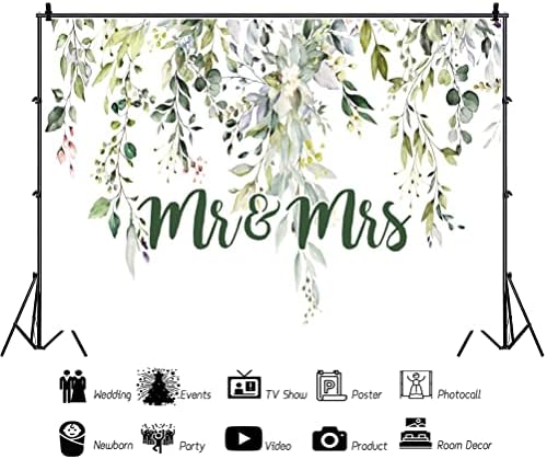 Leowefowa 10x8ft Greenery Mr Mrs Wedding Backdrop