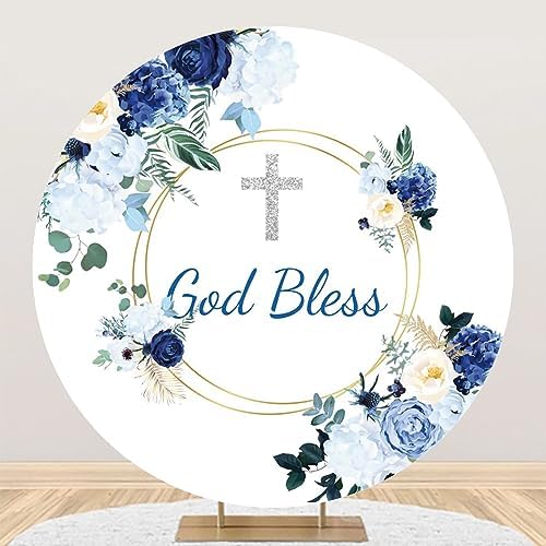 7x7ft God Bless Round Backdrop Cover for Baby Shower and Holy Communion