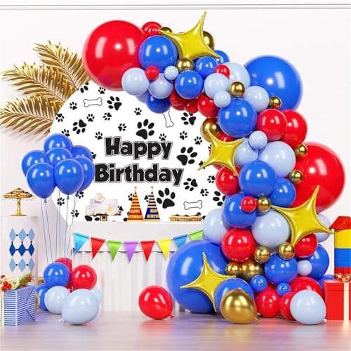 Renaiss 6x6ft Paw Prints Round Birthday Backdrop Cover