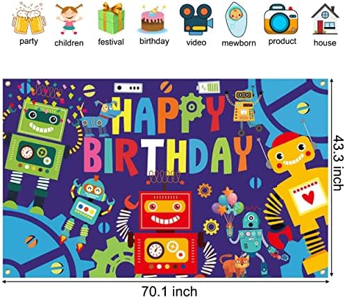 Robot Birthday Party Backdrop 59x36ft