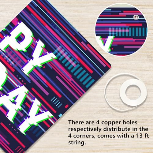 Pixel Art Birthday Holographic Banner Decor