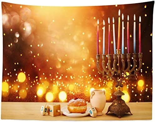 BELECO 8x6ft Hanukkah Photography Backdrop with Golden Bokeh Glitter