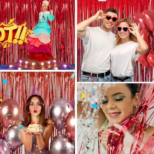 Red Tinsel Backdrop Birthday Decorations 2 Pack