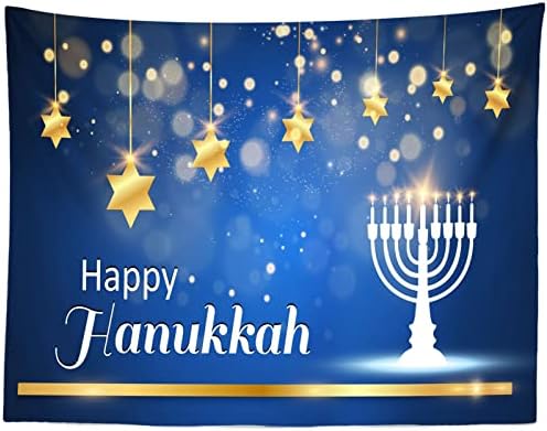 BELECO 5x3ft Hanukkah Photo Backdrop Blue with Golden Stars