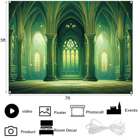 Tranqun Green Castle Backdrop for Party Decorations