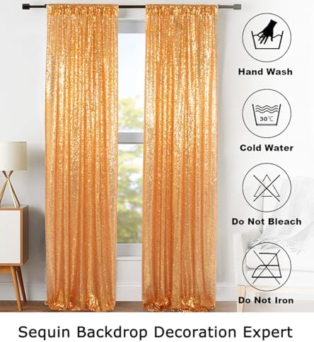 ShinyBeauty Sparkle Backdrop Curtain Gold 2 Panels Set