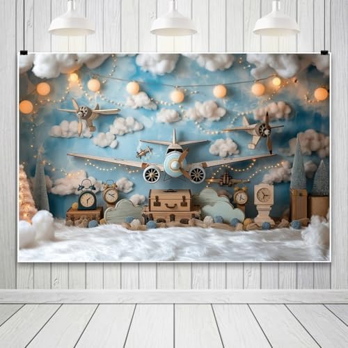 YongFoto 7x5ft Airplane Backdrop with Clouds and Blue Scenery