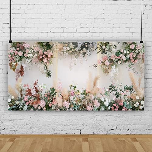 Yeele 15x8ft Pink White Wedding Backdrop with Rose Flowers