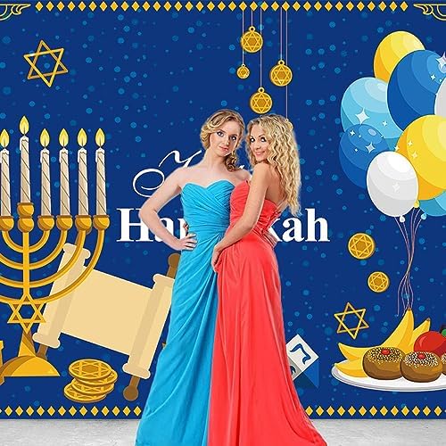 7x5FT Hanukkah Party Background with Blue Gold Design