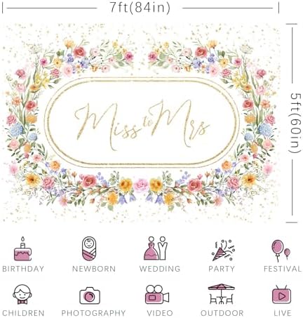 Miss to Mrs Floral Bridal Shower Backdrop 7x5ft