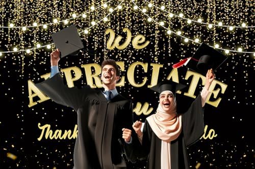 We Appreciate You Backdrop 10x8ft Black Golden Glitter Banner